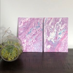Set of 2 pour paintings on flat canvas wall art